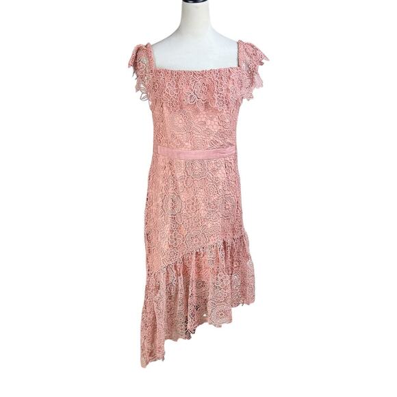 Gianni Bini Peachy Ruffle Floral Lace Fit & Flare Formal Asymmetrical Dress - Picture 1 of 11